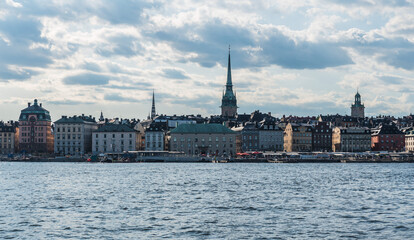 Obraz premium Stockholm, Sweden - Panoramic view over Gamla stan - old town taken from the Skeppsholmen island
