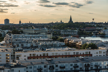 Stockholm, Sweden - Colorful sunset with a view over the city skyline taken from the Radisson hotel roof