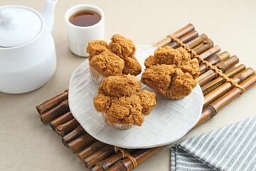 Bolu Kukus Gula Jawa (brown sugar steamed sponge cake), a traditional snack from Indonesia made from flour, egg, brown sugar, and salt. 
