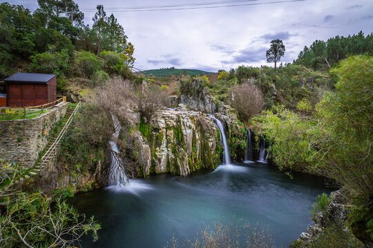 Beautifull waterfall of Po&ccedil;o da Broca in Barriosa, municipality of Seia - Portugal. Natural Park with waterfalls in the Serra da Estrela Natural Park - Portugal