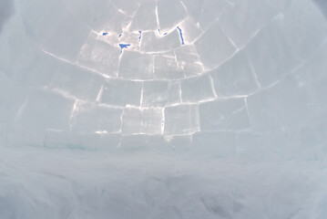 snow ice blocks of an iglu seen from inside  - obrazy, fototapety, plakaty