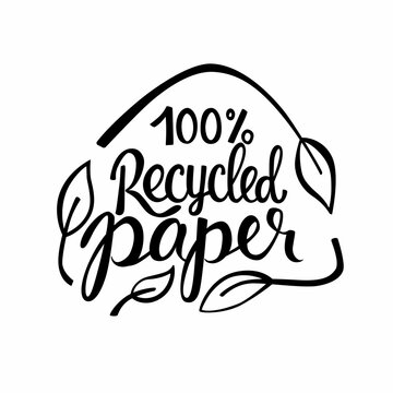 Recycled paper - eco packaging lettering. Vector stock illustration isolated on white background for label, wrapping, package. 