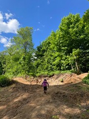 Obraz premium little girl walking in the forest