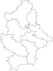White flat blank vector map of raion areas of the Ukrainian administrative area of DONETSK OBLAST, UKRAINE with black border lines of its raions