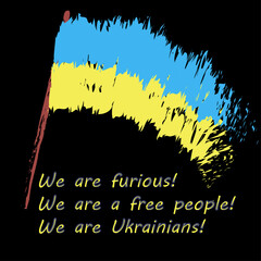 Poster in defense of Ukraine from war

Painting for protection against aggression with elements of the blue and yellow national flag of Ukraine with inscriptions in English