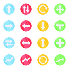 Pack of Directional and Navigational Arrows Flat Icons 

