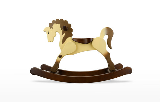 the horse is a wooden toy swinging made of wood painted with environmental paint a beautiful and interesting toy on a white background 