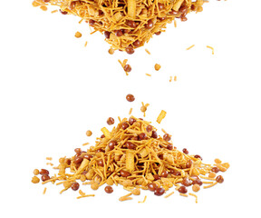 Falling Chanachur food on a white background. Mixed Chana Chur with white background.