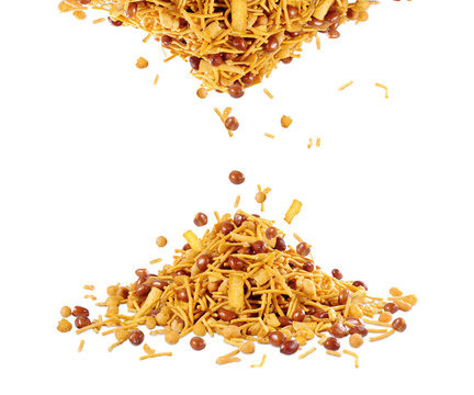 Falling Chanachur food on a white background. Mixed Chana Chur with white background.