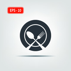 Icon for use in web applications, mobile applications and print media. EPS-10. Vector image. Fork and spoon on a plate.
