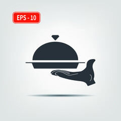 Serving food icon. The waiter serves. EPS-10. Vector illustration for graphic design, Web, UI, mobile upp.