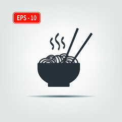 Wok noodle plate and chopsticks icon. EPS-10. Vector illustration for graphic design, Web, UI, mobile upp.