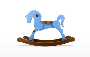 the horse is a wooden toy swinging made of wood painted with environmental paint a beautiful and interesting toy on a white background 