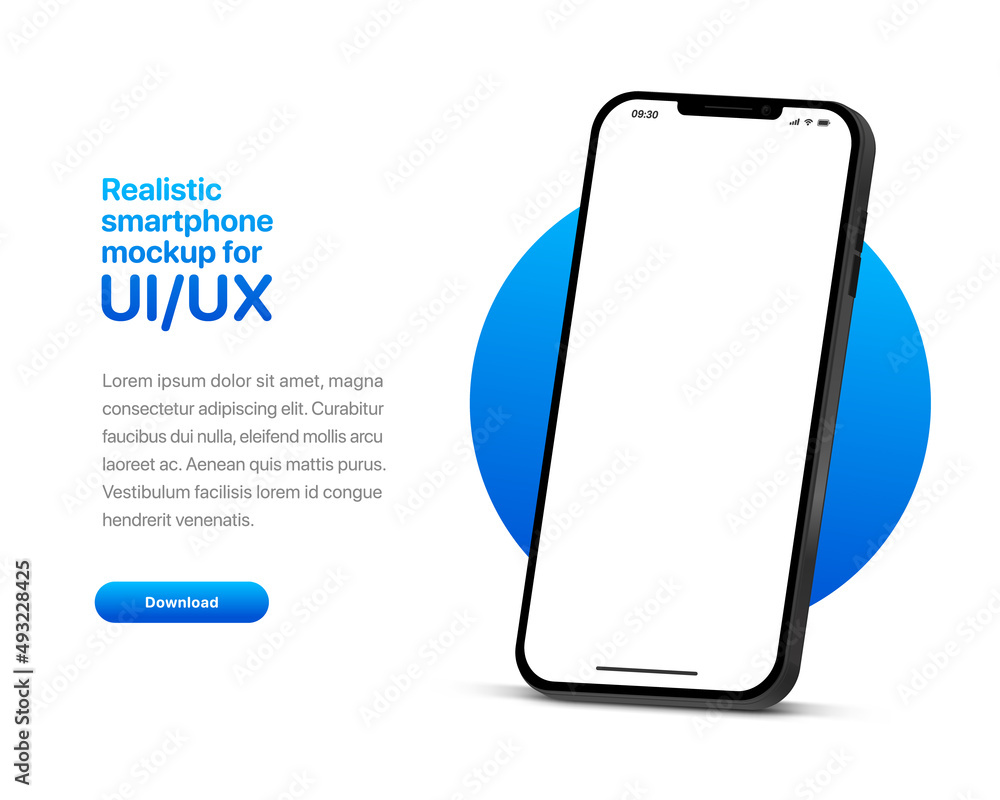 Leinwandbilder 3d high quality vector smartphone mockups. Ultra realistic mobile device UI UX mockup for presentation template. 3d isometric phone with different angles views. Cellphone frame with  fillable field.