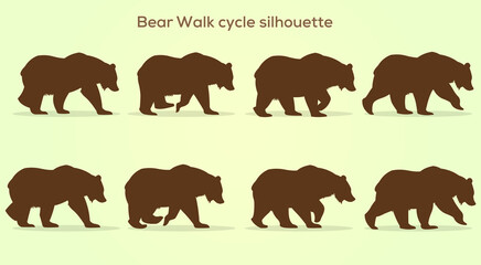 Vector Bear Walk cycle silhouette, Frame by Frame Animation for 2D Animation, Motion Graphics, With a Gradient background