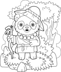 cute cartoon panda monk, coloring book, funny illustration