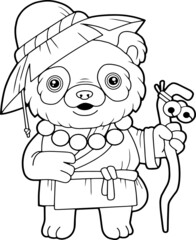 cute cartoon panda monk, coloring book, funny illustration - 493228612