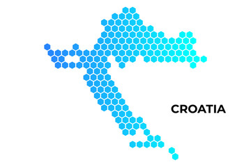 Croatia map digital hexagon shape on white background vector illustration
