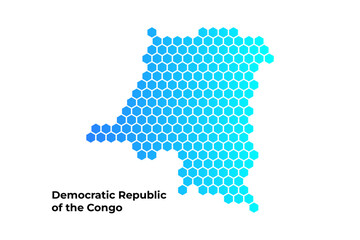 Democratic Republic of the Congo map digital hexagon shape on white background vector illustration