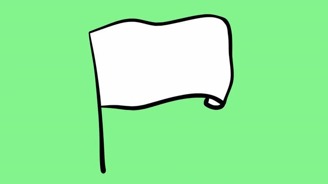 A white flag waving in the wind. Frame by frame hand drawn cartoon style animation