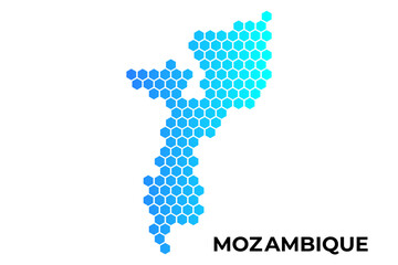Mozambique map digital hexagon shape on white background vector illustration