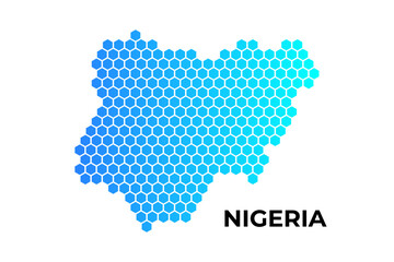 Nigeria map digital hexagon shape on white background vector illustration