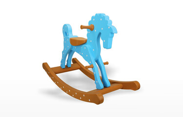 the horse is a wooden toy swinging made of wood painted with environmental paint a beautiful and interesting toy on a white background 