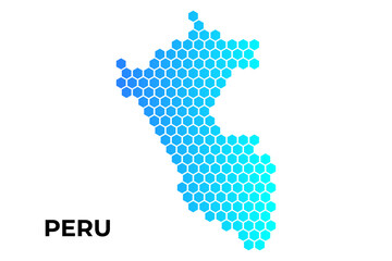 Peru map digital hexagon shape on white background vector illustration