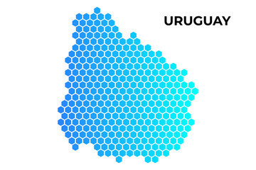 Uruguay map digital hexagon shape on white background vector illustration