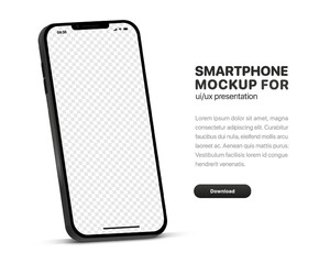 3d high quality vector smartphone mockups. Ultra realistic mobile device UI UX mockup for presentation template. 3d isometric phone with different angles views. Cellphone frame with  fillable field.