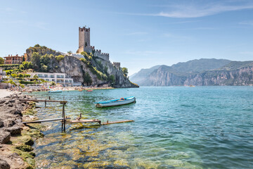 Lakeside view at Malcesine, Lago di Garda, Trentino, Italy - obrazy, fototapety, plakaty