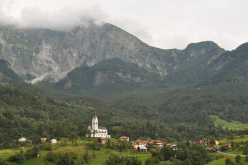 Fototapeta na wymiar Small Mountain Village in Julian Alps, Slovenia