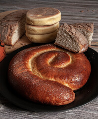Mexican sweet bread or artesian bread traditional from Oaxaca, side view, vertical