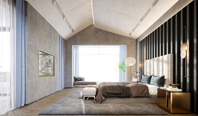 3d render of bedroom, hotel room