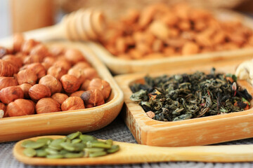 Leafy green tea and nuts