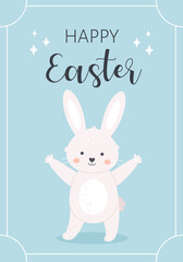 Happy Easter greeting card with Easter bunny. Hand drawn vector illustration