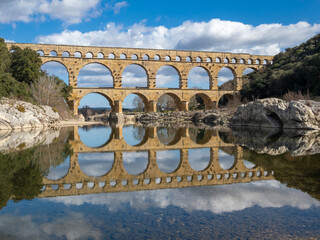 The magnificent Pont du Gard, an ancient Roman aqueduct bridge, Vers-Pont-du-Gard in southern...