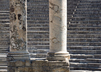 Ruins of the Roman Theatre of Arles, 1st-centurybuilt during the reign of Caesar Augustus, Arles, Bouches-du-Rhône,  Provence, France. Roman and Romanesque Monuments of Arles are UNESCO World Heritage