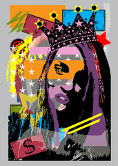 Queen, girl with crown and purple lips, pop art background  vector