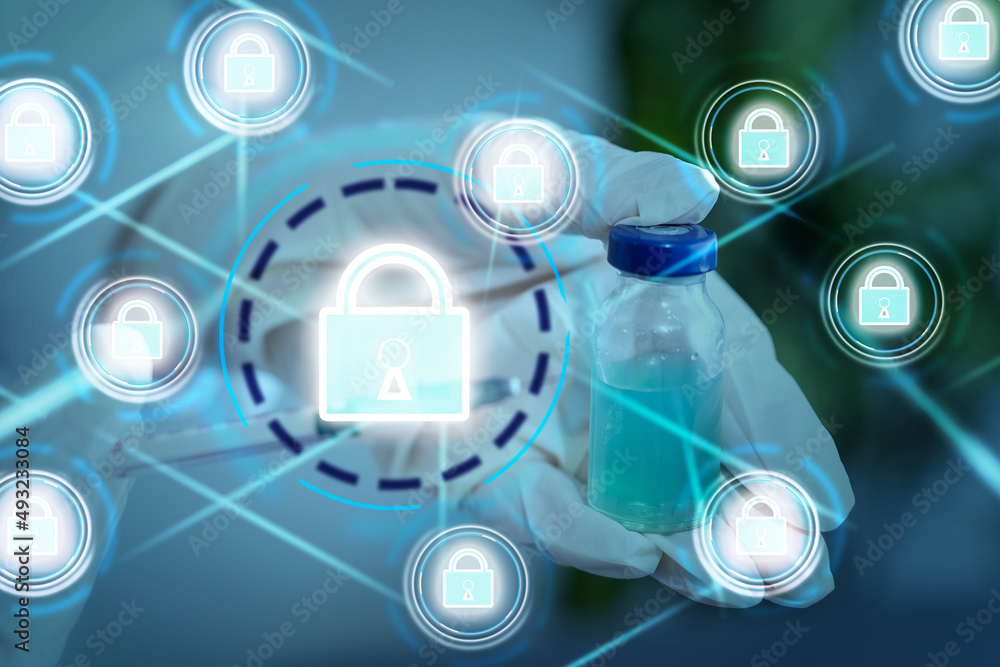 Poster cyber security concept. encryption. data protection. anti virus software. communication network.