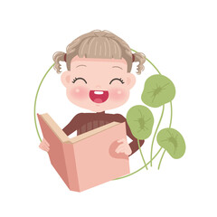 Children reading a book illustration for education and children's book day