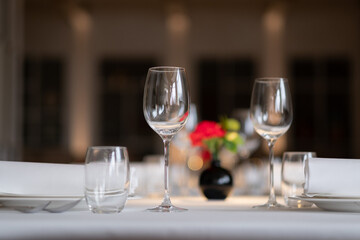 empty glass of water on the table with blur background