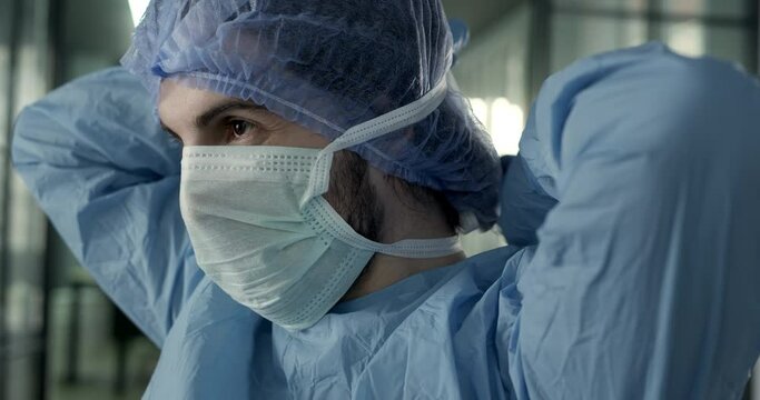 Doctor wears a protective mask