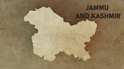 Jammu And Kashmir map 3d rendered illustration with old paper texture pattern 