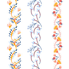Hand Drawn Cute Contemporary Botanical Vector Seamless Vertical Decorative Isolated Border Set