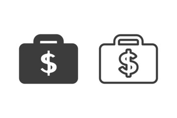 Money luggage icon vector illustration glyph style design with 2 style icons black and white. Isolated on white background.