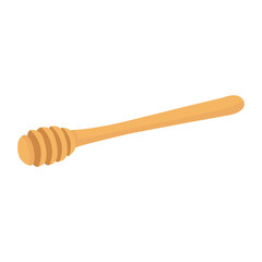 Honey dipper. Wooden spoon for liquid sweetness. Isolated on white background.