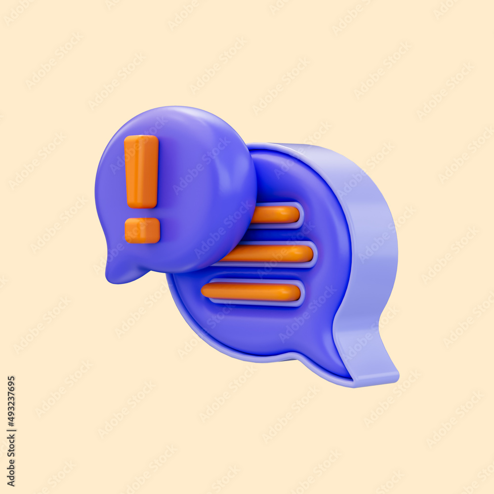 Aufkleber comment exclamation icon 3d render concept for communication problem attention warning alert