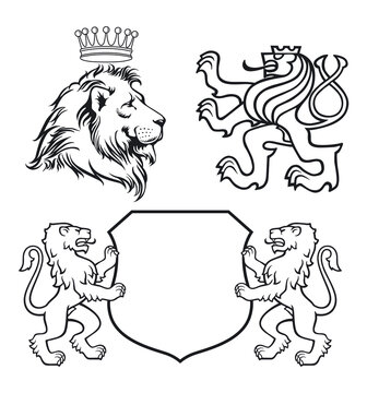Löwen Wappen mit Schildern isoliert auf weißem Hintergrund. Illustration