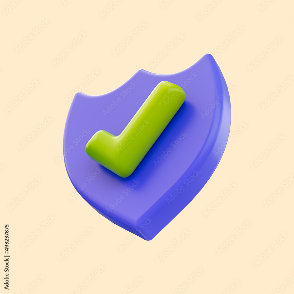 Poster security shield check mark icon 3d render concept for confirm virus protection approved system